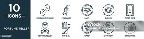 Fortune Teller Outline Icon Set Includes Thin Line Urim And Thummim Earth Tarot Card Kau Chim ...