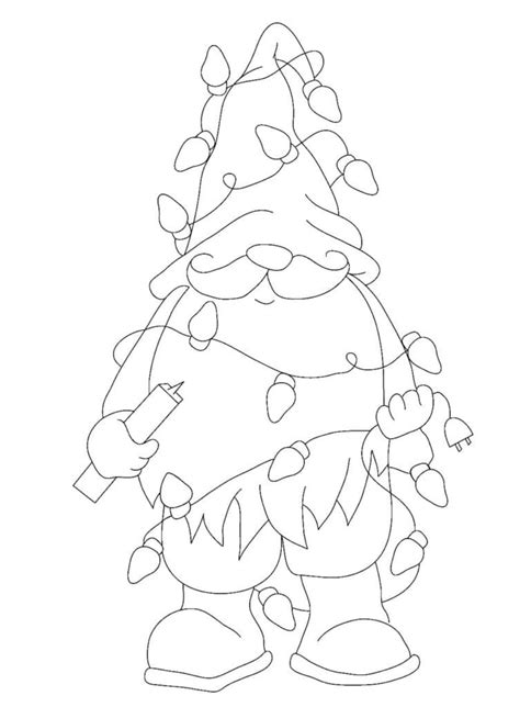 Gnome and Christmas Lights coloring page - Download, Print or Color Online for Free