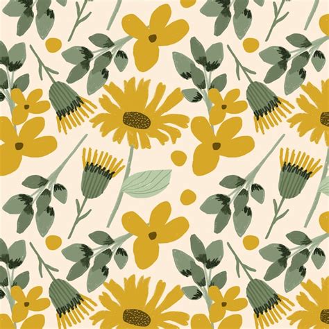 Premium Vector | Yellow floral seamless pattern