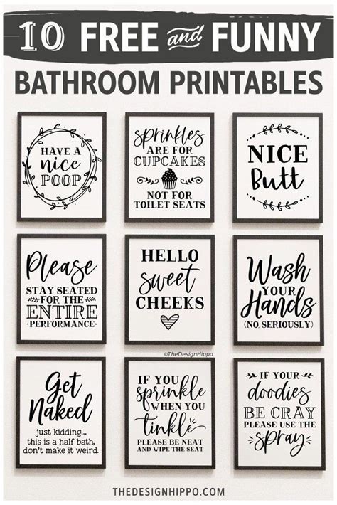 Free Bathroom Decor Printables - Set Of 10 Funny Quotes #family #wall #art #familywallart Free ...