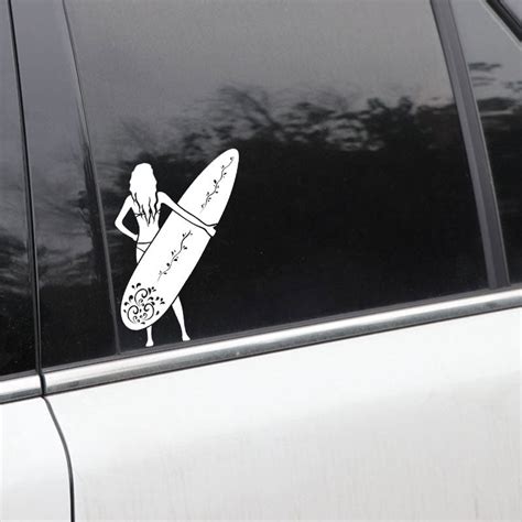 Surfing 'Girl Holding Surfboard' Vinyl Car Sticker - Little Sticker Store