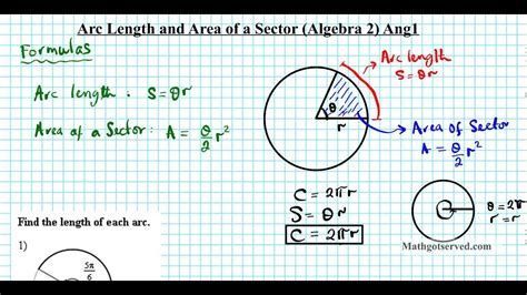 Arc Length and Area of a Sector Algebra 2 Trigonometry Common core al2Ang1 - YouTube