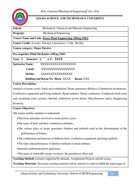 Power Plant Engineering Course Outline | PDF