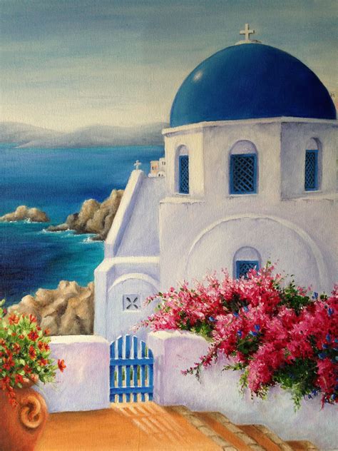 Pin by Laura Pereira on Obras | Landscape art painting, Greece painting, Greece art