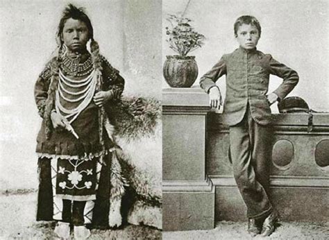 Pictures show native Indians before and after they were forcibly assimilated into US culture ...