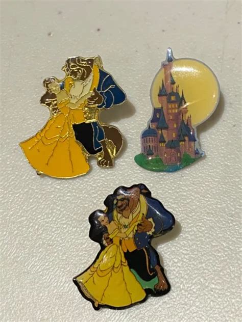 3 DISNEY BEAUTY And The Beast Pin Badges Belle & Beast Dancing Beasts ...