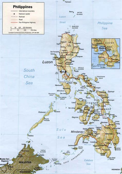 Large detailed relief and road map of Philippines. Philippines large detailed relief and road ...