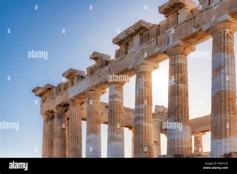 Ancient columns of Parthenon temple in Acropolis, Athens, Greece Stock ...