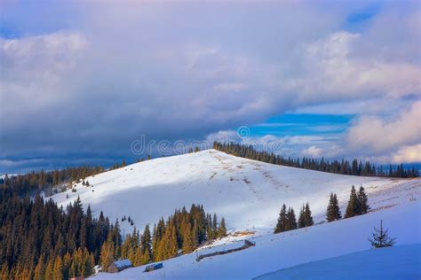 Snowy mountains scenery stock photo. Image of pines - 104619212