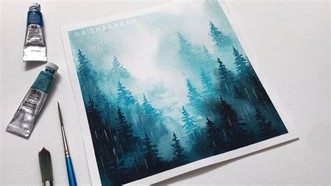 How to Paint Rainy Misty Forest | Easy Forest Water Coloring Painting Tutorial For Beginners ...