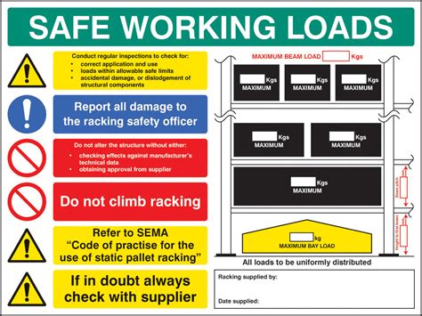 SWL Pallet Racking Sign 5mm Foamex 600x450mm (UK) | Warning Safety Signs