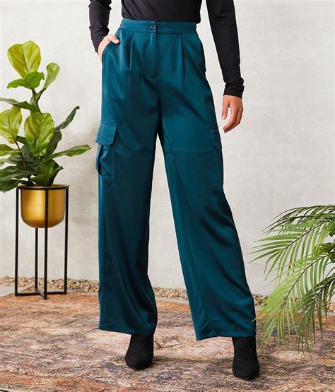 Lumiere Wide Leg Satin Cargo Pant - Women's Pants in Teal | Buckle