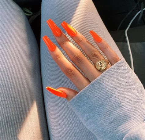 pinterest; @x0_jesss ♡ | Orange acrylic nails, Orange nails, Long acrylic nails