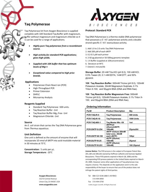 Taq Polymerase Recombinant Taq polymerase from Axygen