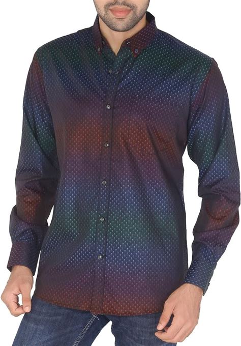 Buy GIZA Men's Cotton Jacquard Shirt, Multicolored at Amazon.in