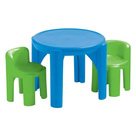 A durable plastic table and chair set for children to use for many fun activities. The seamless ...