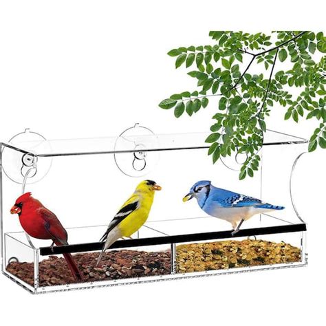 12 in. Outdoor Clear Window Bird Feeder - Window Bird Feeder with ...