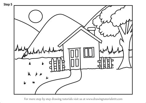 Learn How to Draw an Easy House Scenery (Scenes) Step by Step : Drawing ...