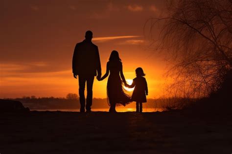 Premium Photo | Silhouette of a family holding hands at sunset