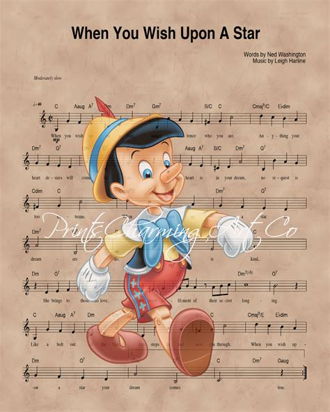 Pinocchio, When You Wish Upon A Star Sheet Music Art Print – Prints ...