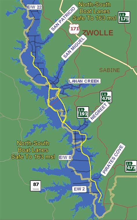 Map Of Toledo Bend Boat Lanes Toledo Bend Lake - FreePrintable.me