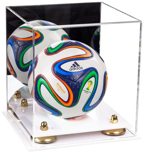 Acrylic Mini - Miniature (not Full Size) Soccer Ball Display Case with Mirror, Risers and White ...