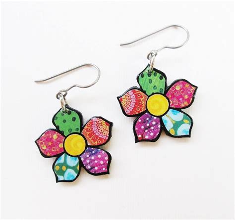 Paper Mosaic Flower Earrings Small Floral Earrings - Etsy