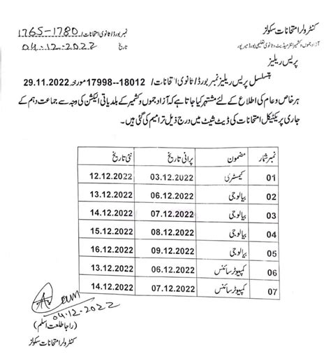 10th Class Date Sheet 2024 BISE AJK Board Mirpur ajkbise Online