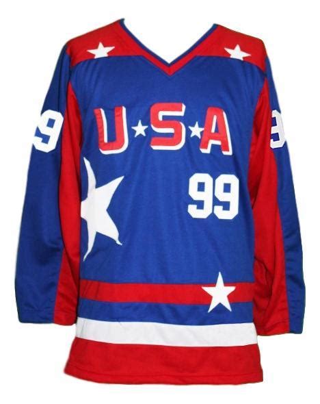 Custom Name # Team USA Retro Hockey Jersey Sewn New Blue Banks #99 Any Size- Hockey Jersey