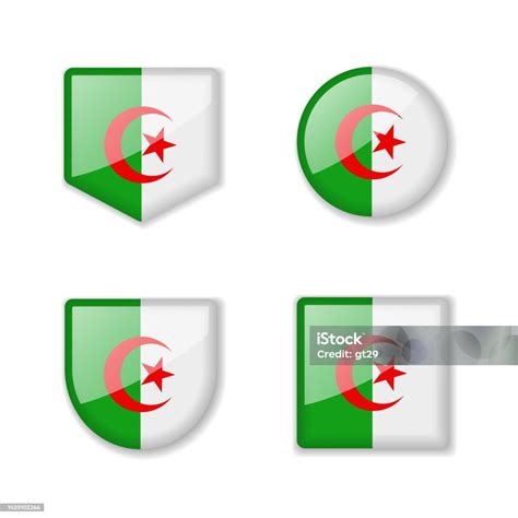 Flags Of Algeria Glossy Collection Stock Illustration - Download Image ...