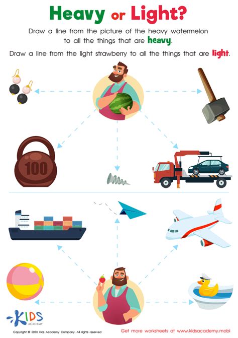 Heavy or Light? Learning Worksheet for kids