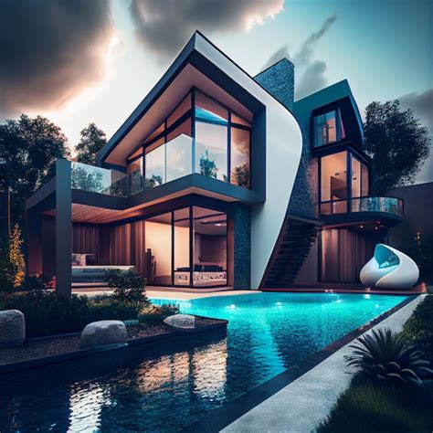 Premium Photo | Modern luxury house with swimming pools