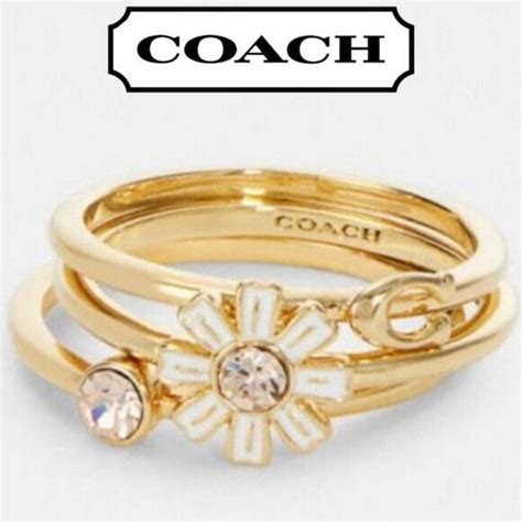 Coach Coach Daisy Stackable Rings Set 3 Yellow Gold Pink Crystal 6 ...