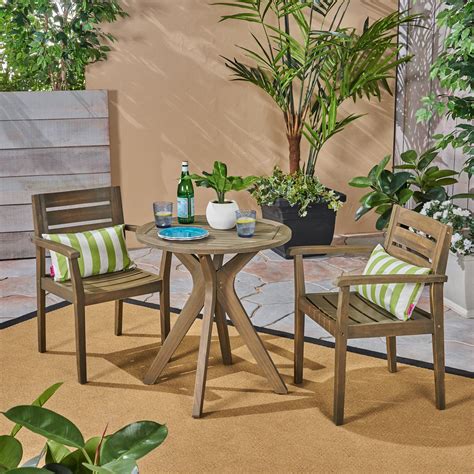 Jaxson Outdoor 3 Piece Acacia Wood Bistro Set with Cross Legged Bistro Table, Gray - Walmart.com ...