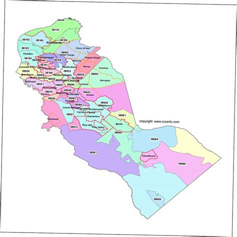 Camden County, NJ Zip Code Boundary Map