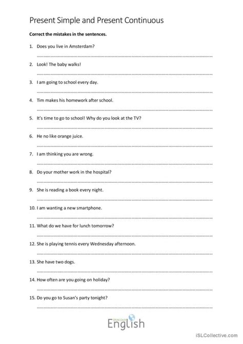 Present simple/continuous error corr…: English ESL worksheets pdf & doc