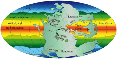 Palaeogeographic map of the Permo-Triassic, showing the single... | Download Scientific Diagram