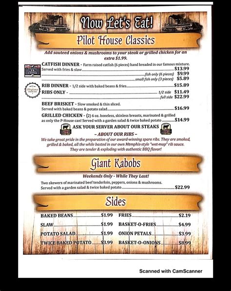 Menu at Pilot House Restaurant & Catering, Cape Girardeau