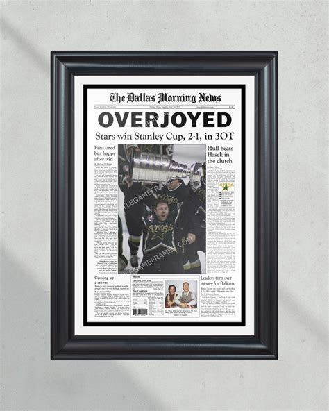 1999 Dallas Stars Stanley Cup Champion Framed Newspaper Print – Title ...