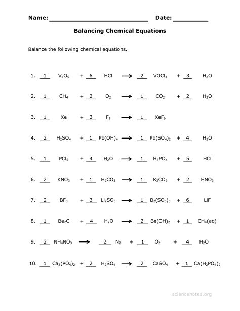 Balancing Equation Worksheet With Answers - Wordworksheet.com