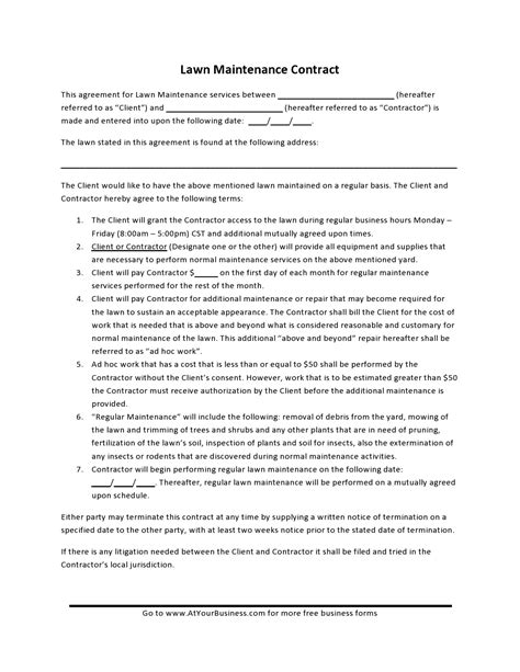 Lawn Service Agreement Template