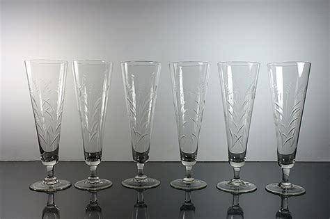 Crystal Pilsner Glasses, Arcadia Capri, Gray Cut Floral, Clear Glass ...