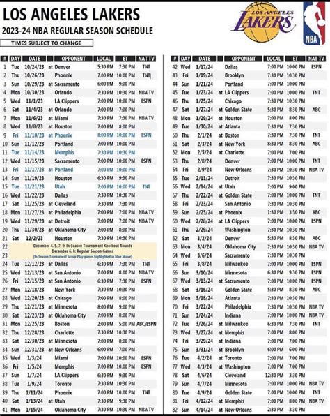 The full schedule : r/lakers