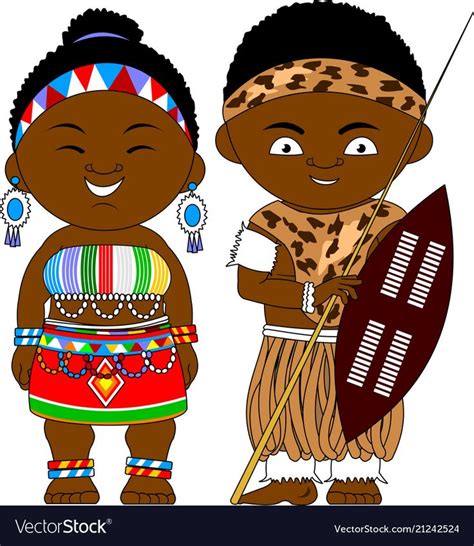 man and woman in national African clothes, vector and illustration ...