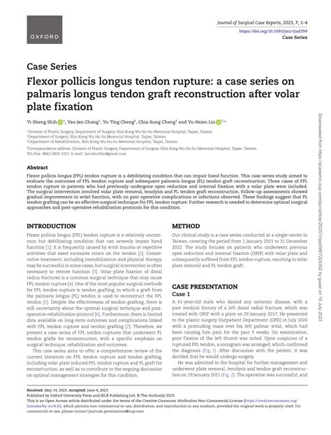 (PDF) Flexor pollicis longus tendon rupture: a case series on palmaris longus tendon graft ...