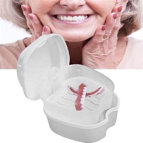 Smallterm White Denture Case, Denture Cup with Strainer, Denture Bath Box False Teeth Storage ...