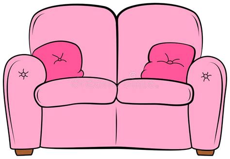 Cartoon Couch with Pillow. Pink Sofa with Cushion Clipart Stock Vector - Illustration of home ...