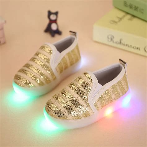 Hot Children Fashion LED Light Shoes Kids Girls Stripe Luminous ...