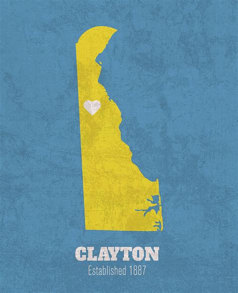 Clayton Delaware City Map Founded 1887 University of Delaware Color Palette Mixed Media by ...