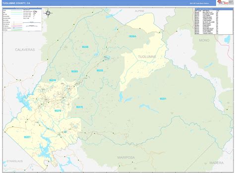 Tuolumne County, CA Zip Code Wall Map Basic Style by MarketMAPS - MapSales